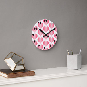 Rosa Herzen Design Runde Wanduhr