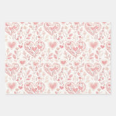 Rosa Herzen Florale Liebe Geschenkpapier Set (Vorderseite)