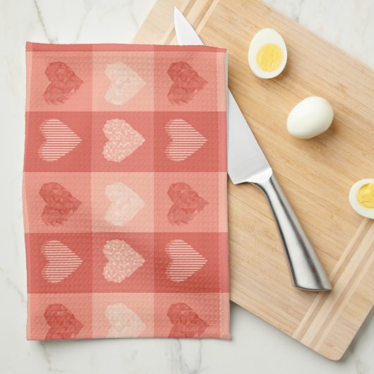 Rosa Herzen für Sie Geschirrtuch (Viertel Falte)