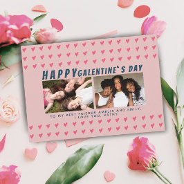 Rosa Herzen Galentine`s Day Friends 2 Foto Feiertagskarte