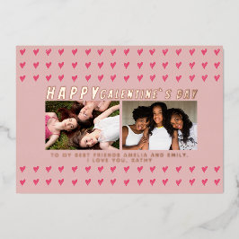 Rosa Herzen Galentine`s Day Friends 2 Foto Folien Feiertagskarte