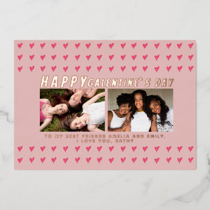 Rosa Herzen Galentine`s Day Friends 2 Foto Folien Feiertagskarte