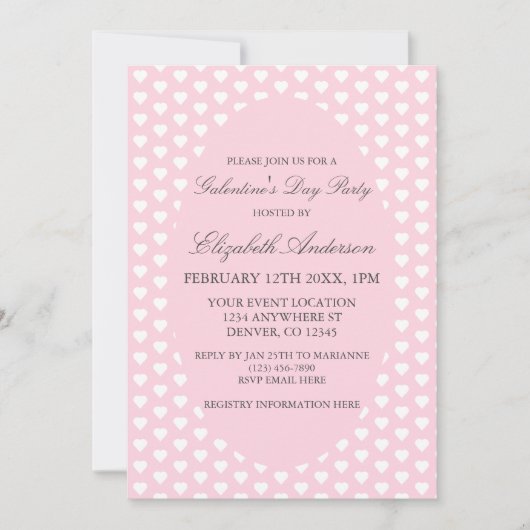 Rosa Herzen Galentinisches Party Einladung (Vorderseite)