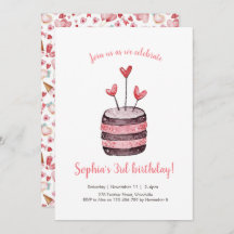 Rosa Herzen Geburtstagskuchen Einladung