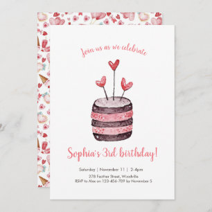 Rosa Herzen Geburtstagskuchen Einladung