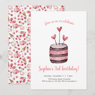 Rosa Herzen Geburtstagskuchen Einladung