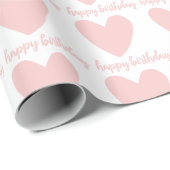 Rosa Herzen glücklich Geburtstag Geschenkpapier (Rolleneckpunkt)