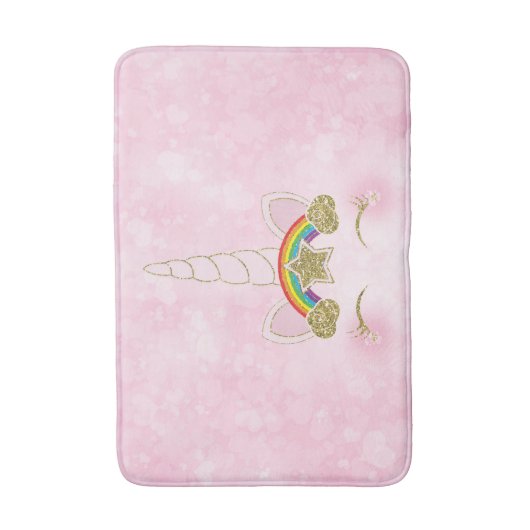 Rosa Herzen Gold Rainbow Star Horn Face Badematte (Vorderseite Vertikal)