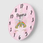 Rosa Herzen Gold Rainbow Star Horn Face Große Wanduhr (Winkel)