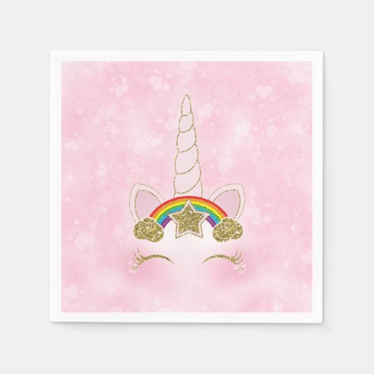 Rosa Herzen Gold Rainbow Star Horn Face Serviette (Vorderseite)