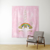 Rosa Herzen Gold Rainbow Star Horn Face Wandteppich (Beispiel)