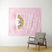 Rosa Herzen Gold Rainbow Star Horn Face Wandteppich (Beispiel (Horizontal))