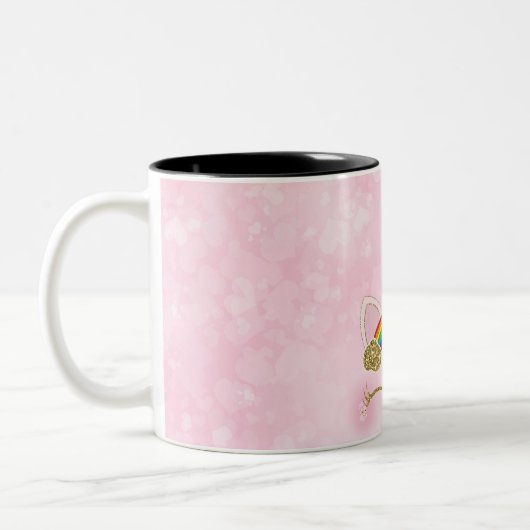 Rosa Herzen Gold Rainbow Star Horn Face Zweifarbige Tasse (Links)
