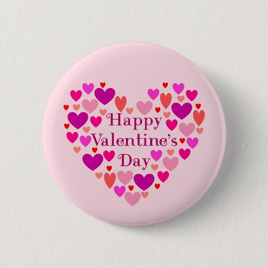 Rosa Herzen Happy Valentines Day Button (Vorderseite)