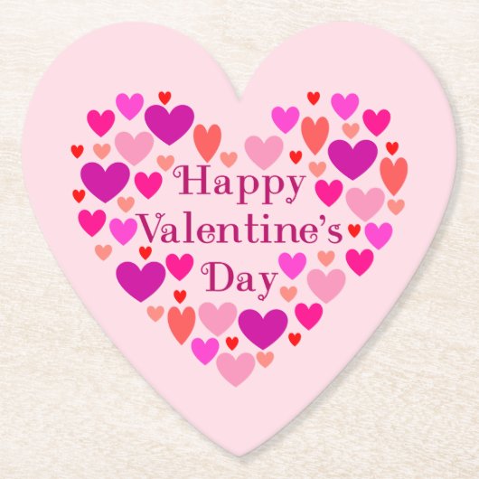 Rosa Herzen Happy Valentines Day Untersetzer (Vorderseite)