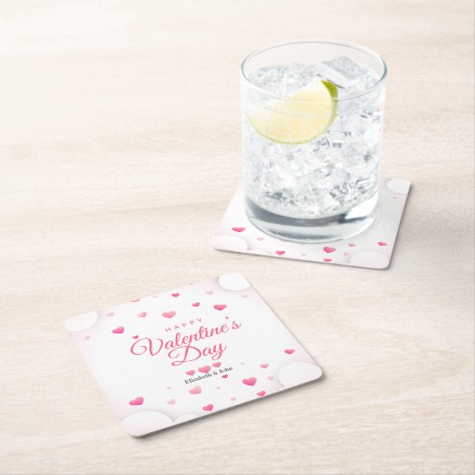 Rosa Herzen Happy Valentinstag Rechteckiger Pappuntersetzer (Vor Ort)