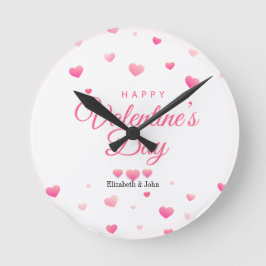 Rosa Herzen Happy Valentinstag Runde Wanduhr