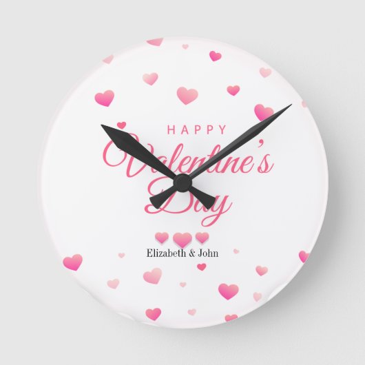 Rosa Herzen Happy Valentinstag Runde Wanduhr (Vorderseite)