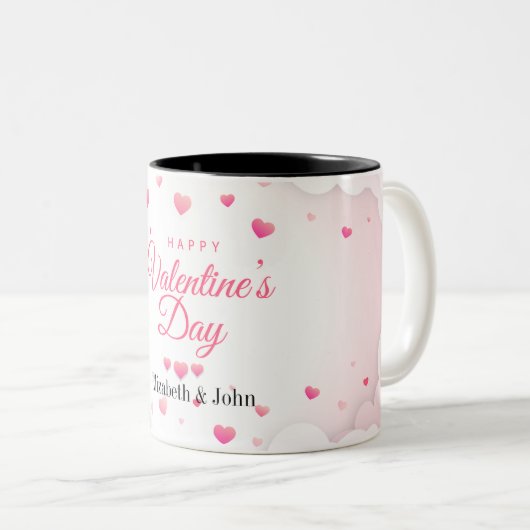 Rosa Herzen Happy Valentinstag Zweifarbige Tasse (VorderseiteRechts)