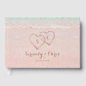 Rosa Herzen im Sandstrand Hochzeit Gästebuch (Vorderseite)