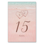 Rosa Herzen im Sandstrand Hochzeit Tischnummer (Rückseite)