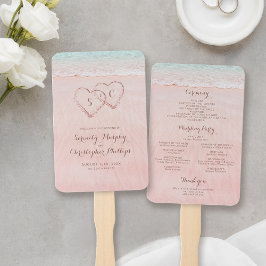 Rosa Herzen im Sandstrand Hochzeitsprogramm Fächer