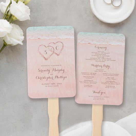 Rosa Herzen im Sandstrand Hochzeitsprogramm Fächer