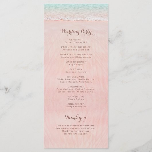 Rosa Herzen im Sandstrand Hochzeitsprogramm Programm (Rückseite)