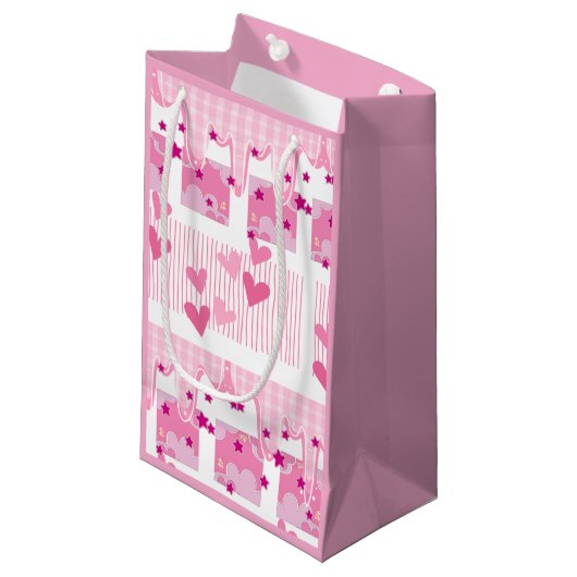 Rosa Herzen Kleine Geschenktüte (Vorderseite Schrägansicht)