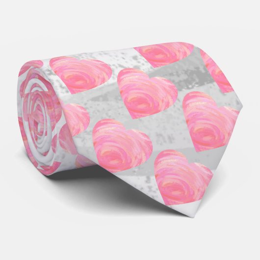 Rosa Herzen Krawatte (Gerollt)