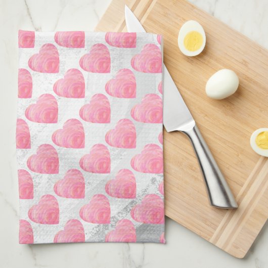 Rosa Herzen Küchentuch (Viertel Falte)
