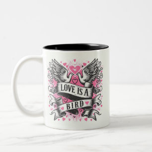 Rosa Herzen Liebe ist ein Vogel - Tauben Zweifarbige Tasse