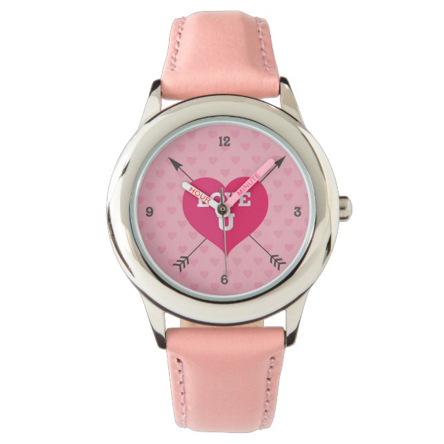 Rosa Herzen Liebe U Custom Watch Armbanduhr (Vorderseite)