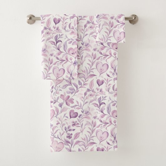 Rosa Herzen Lila Blätter Badhandtuch Set (Insitu)