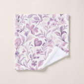 Rosa Herzen Lila Blätter Badhandtuch Set (Waschlappen)