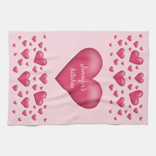 rosa Herzen mit anpassbarem Text Geschirrtuch (Horizontal)