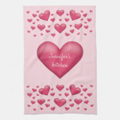 rosa Herzen mit anpassbarem Text Geschirrtuch (Vertikal)