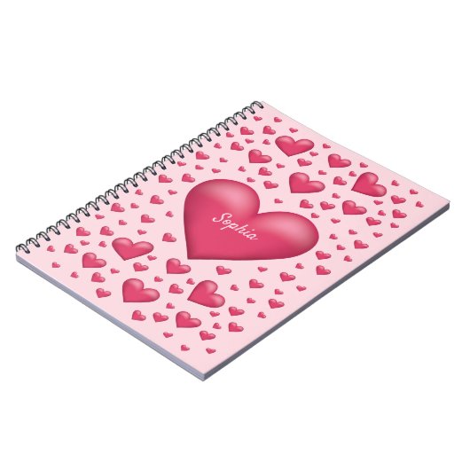 rosa Herzen mit anpassbarem Text Notizblock (Linke Seite)