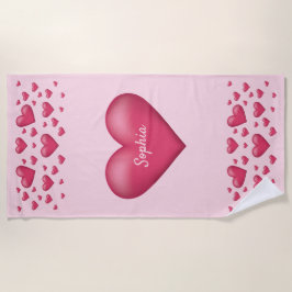 rosa Herzen mit anpassbarem Text Strandtuch