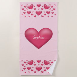 rosa Herzen mit anpassbarem Text Strandtuch