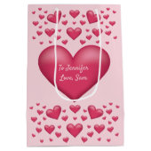 rosa Herzen mit benutzerdefiniertem Text Mittlere Geschenktüte (Rückseite)