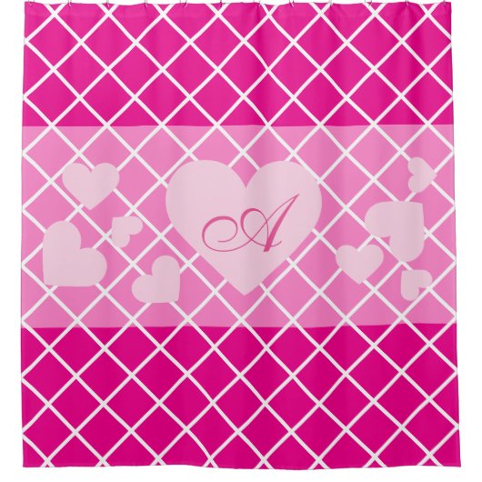 Rosa Herzen mit Girly Monogram Duschvorhang (Vorderseite)