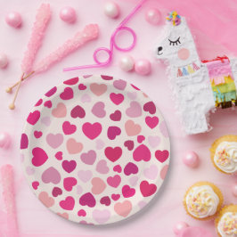 Rosa Herzen mit Weiß Pappteller