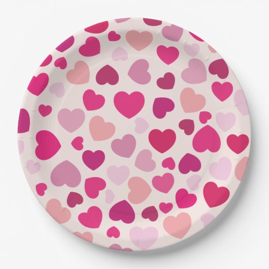 Rosa Herzen mit Weiß Pappteller (Vorderseite)