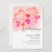 Rosa Herzen Moderne Valentinische Party Einladung (Vorderseite)