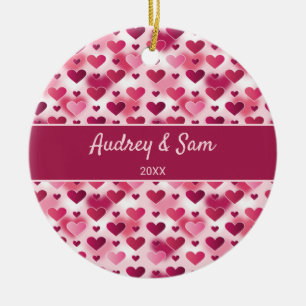 Rosa Herzen Muster mit individuellem Text Keramik Ornament