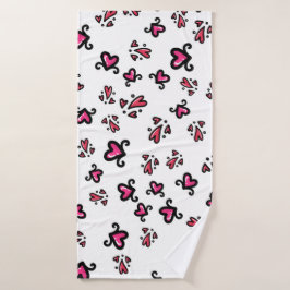 Rosa Herzen Muster – Süßes Doodle-Design Badehandtuch