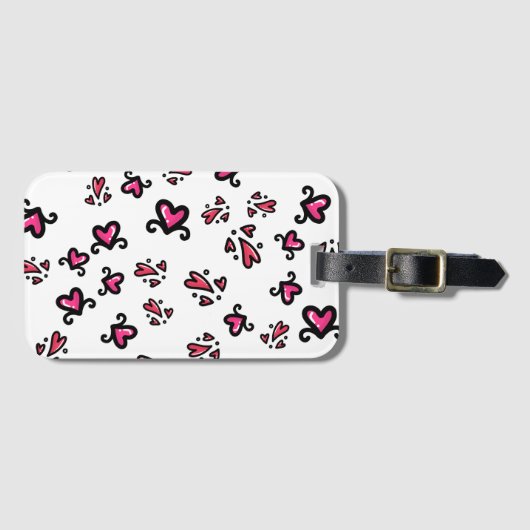 Rosa Herzen Muster – Süßes Doodle-Design Gepäckanhänger (Vorderseite (Horizontal))