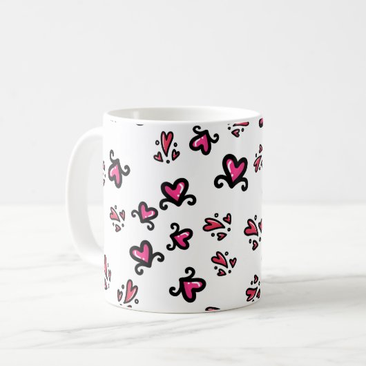 Rosa Herzen Muster – Süßes Doodle-Design Kaffeetasse (Vorderseite Links)