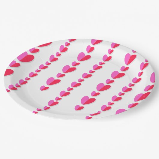 Rosa Herzen Niedlich Valentins Pappteller (Schrägansicht)